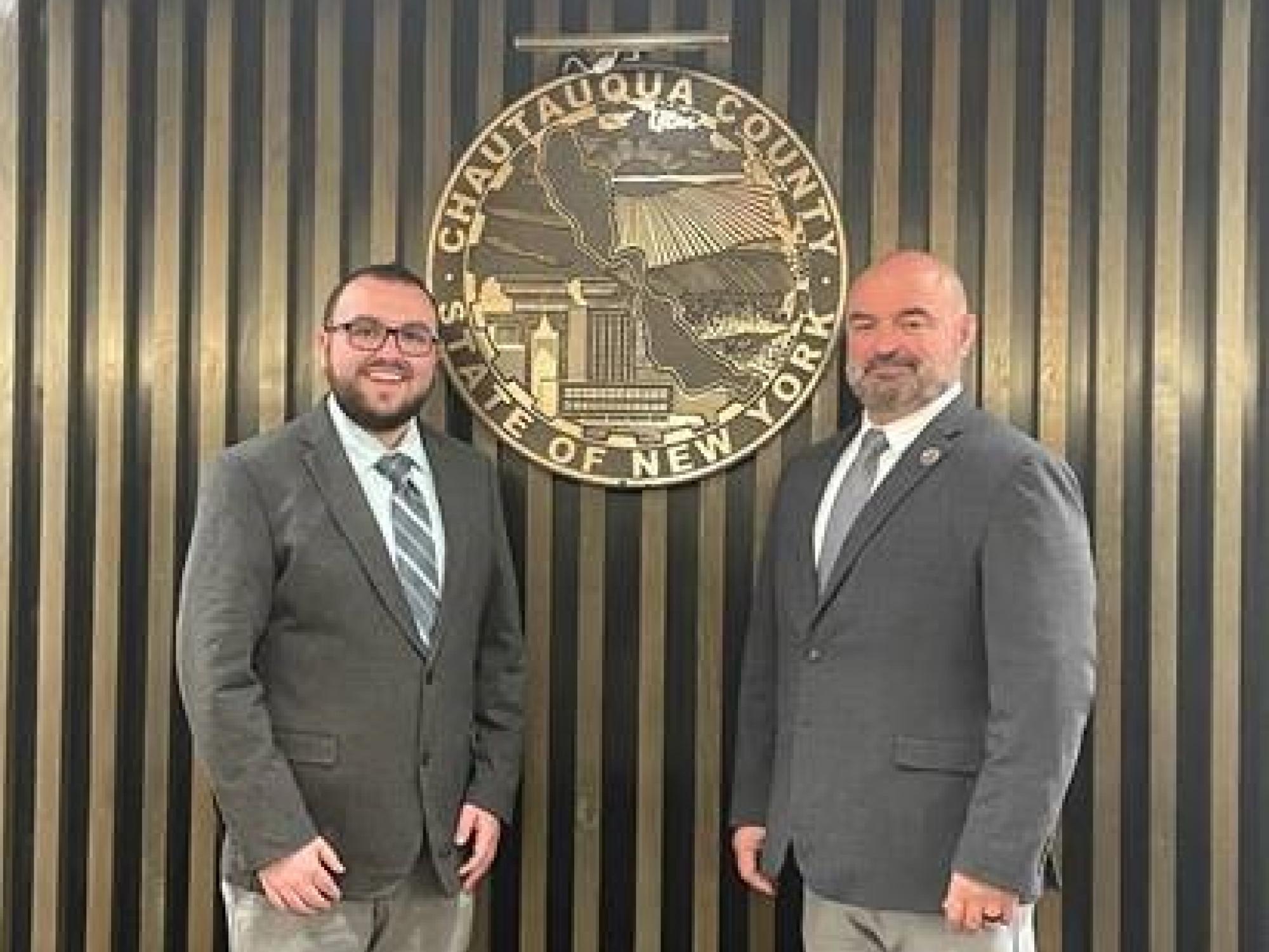Pictured left to right: Justin Gould, Chautauqua County Media Information Officer and Chautauqua County Executive Paul M. Wendel, Jr.