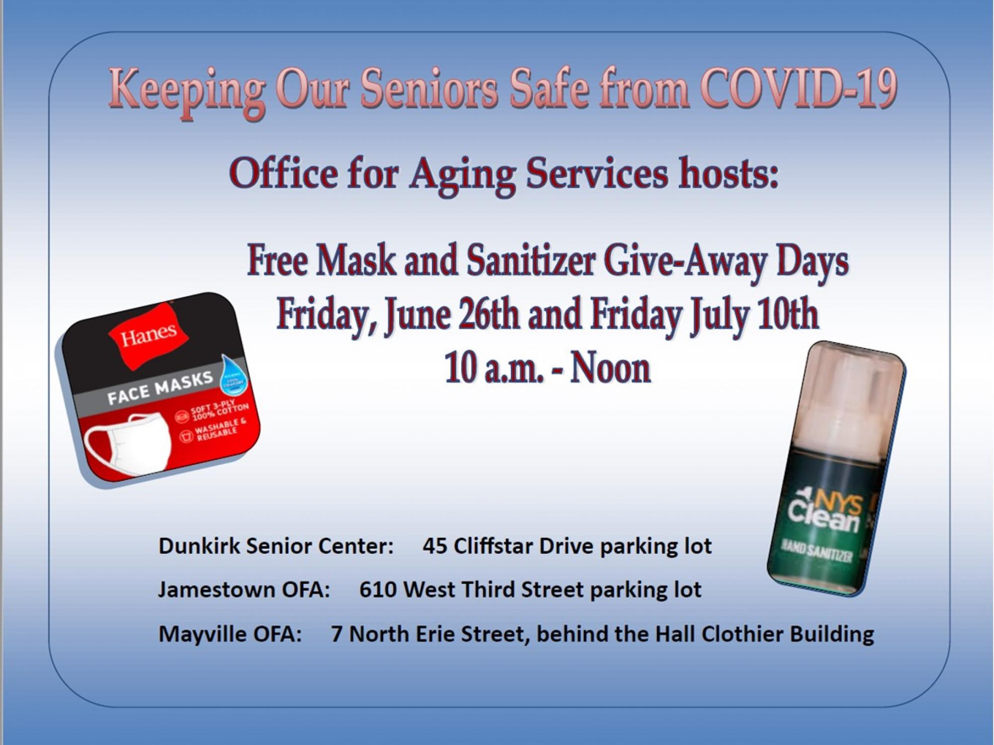 Flyer for Free Mask and Sanitizer Give-Away Events